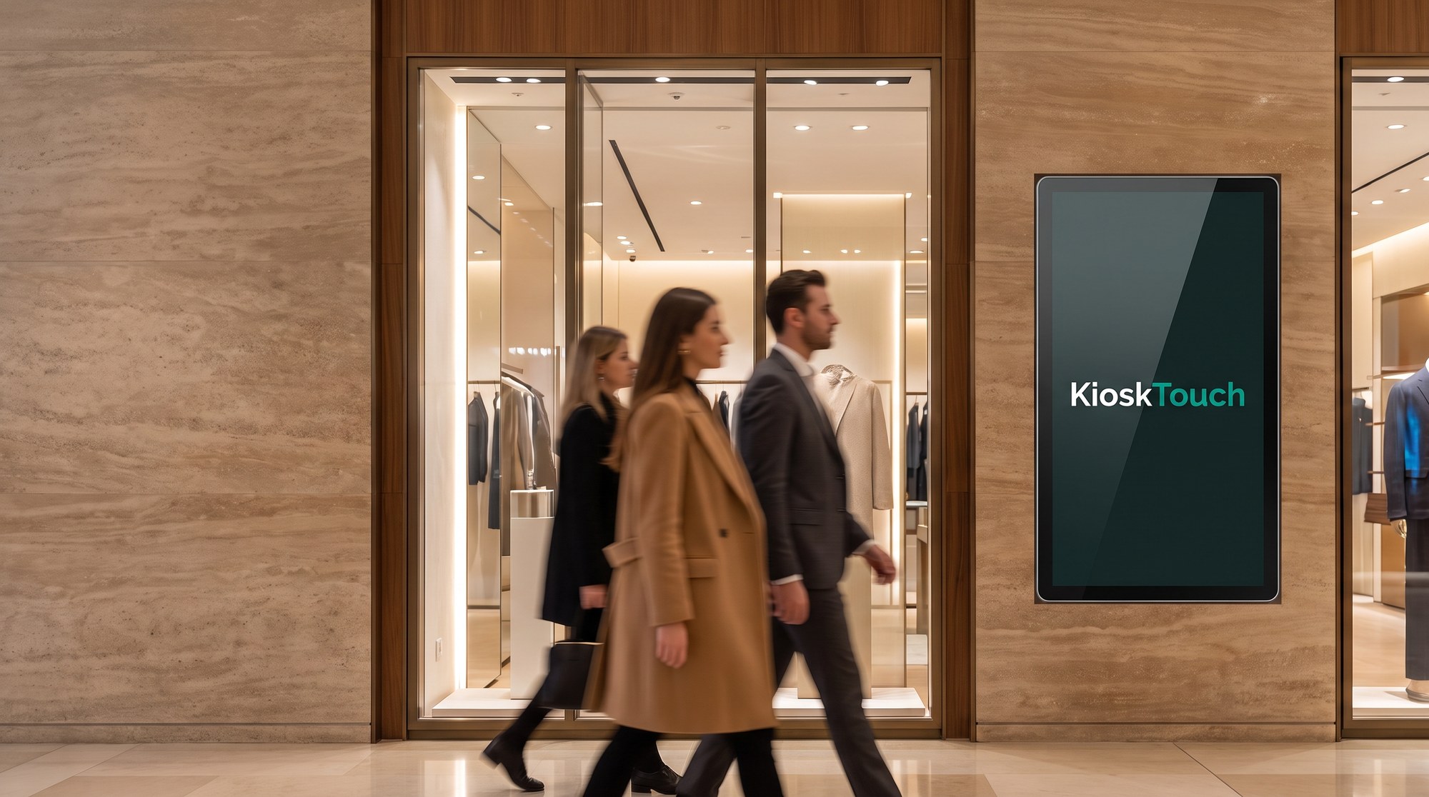 Een klant kiest zelf aan een KioskTouch-touchscreen in een bedrijf.